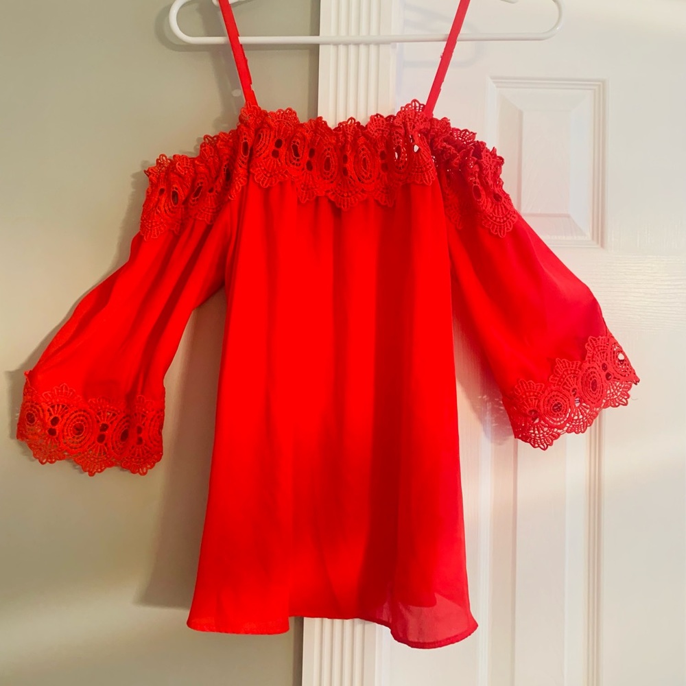 Red off the shoulder blouse